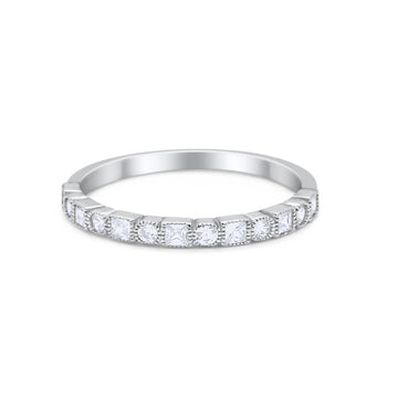 Half Eternity Wedding Ring Round Simulated Cubic Zirconia 925 Sterling Silver